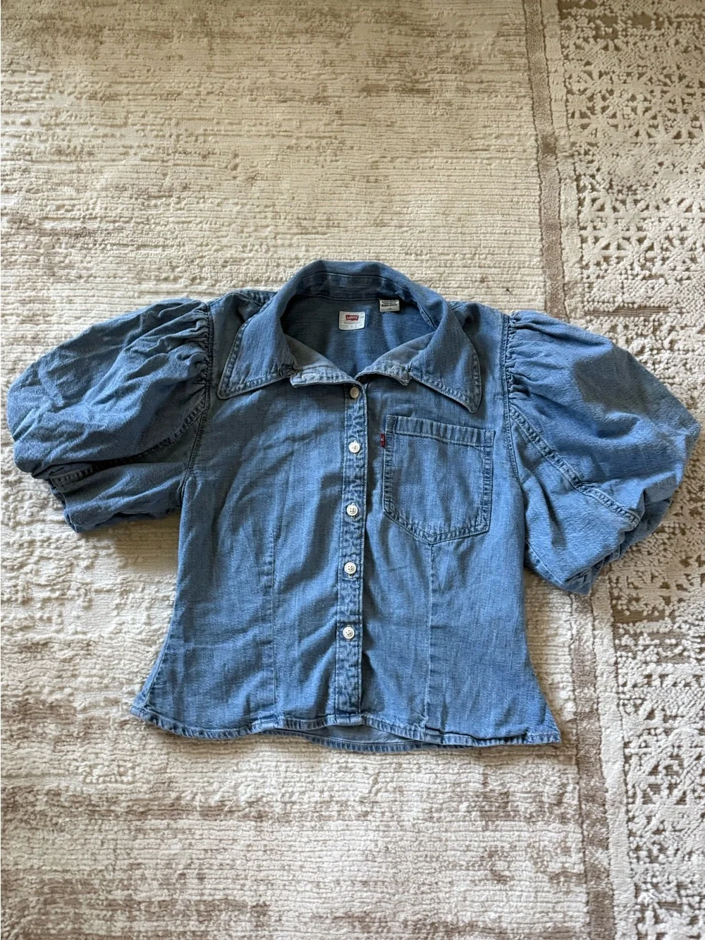 Levi's Blue Puff Sleeve Denim Button-Down Shirt